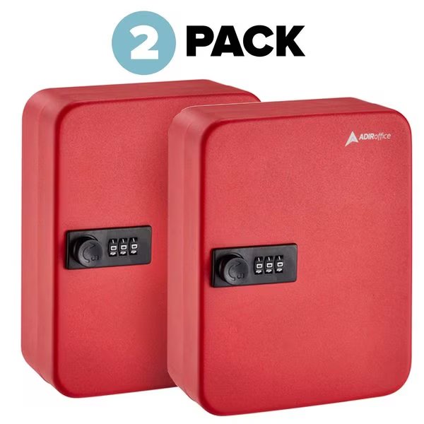 48-Key Steel Secure Key Cabinet with Combination Lock, Red, PK2, Adiroffice, Mfr#: ADI682-48-RED-2pk